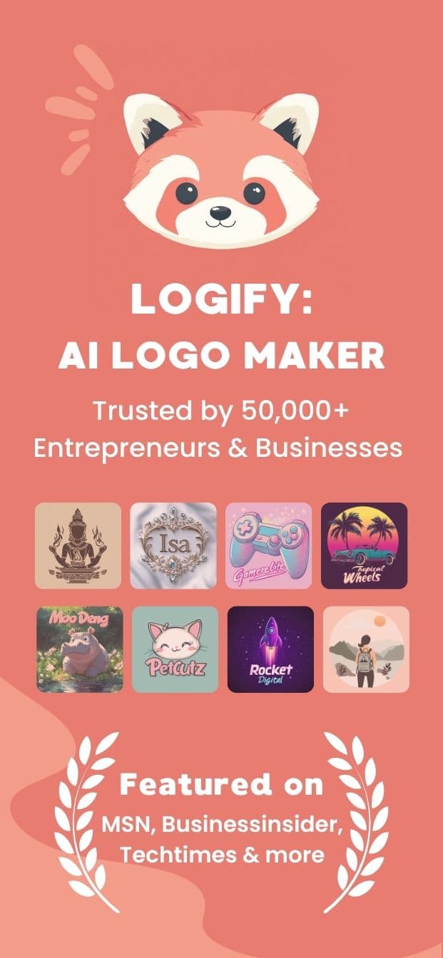 Logify AI logo maker app interface showing generated business logo ideas on iPhone
